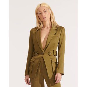 VERONICA BEARD Myla Dickey Satin-Crepe Blazer in Olive - Size 12